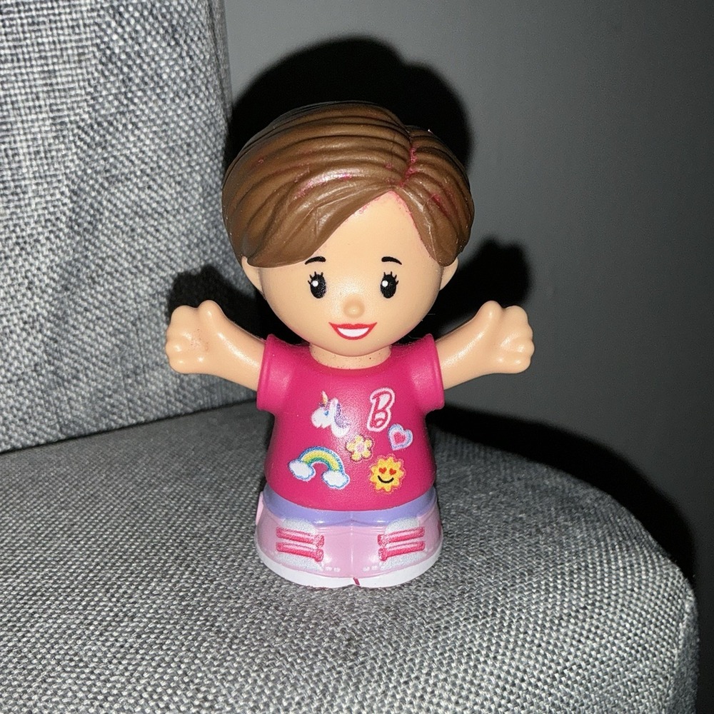 New Fisher Price‎ Little People BRUNETTE GIRL BARBIE Long Ponytail Pink